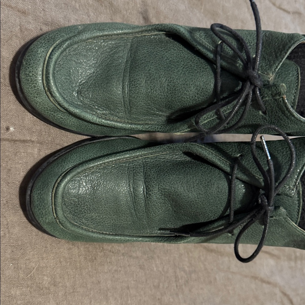 Anthropologie Green Leather Ankle Boots